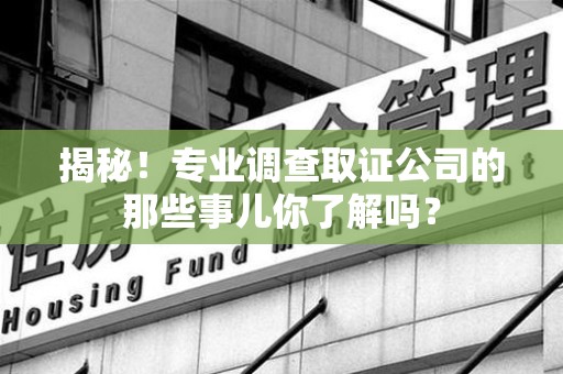 晋安揭秘！专业调查取证公司的那些事儿你了解吗？